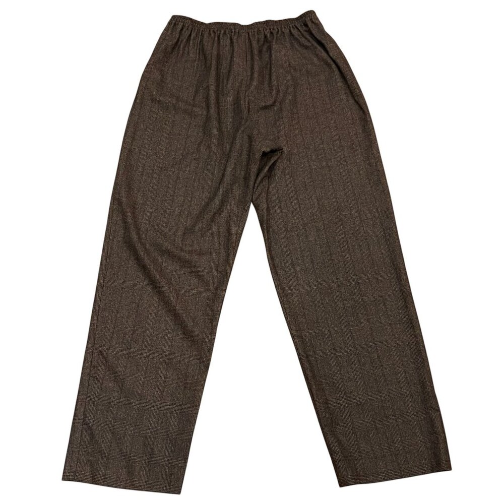Eskandar Cashmere Glen Plaid Pull-on Pants, Brown, US 14/16
